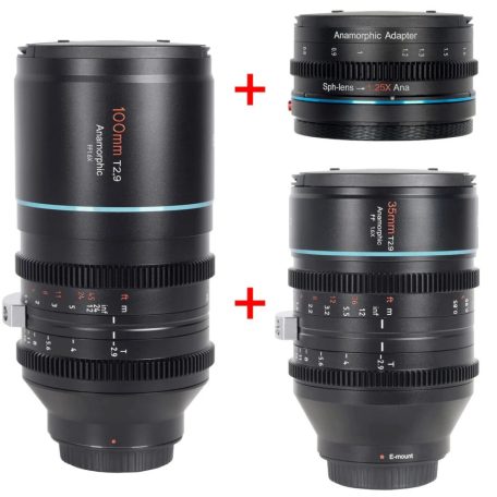 SIRUI Venus 35mm+100mm anamorf objektívek Sony E bajonettel és SIRUI ADP125X 1.25x anamorf adapterrel kemény tokban